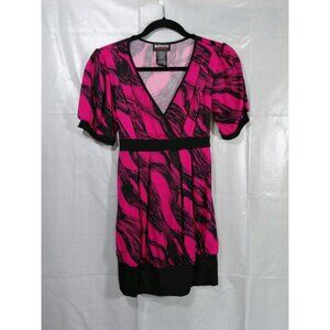 Y2K Hot Tempered Long Top Md Mini Dress Fitted Hem Puff Short Sleeves Pink Black